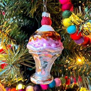 Blown Glass Hot Fudge Sundae Holiday Tree Ornament